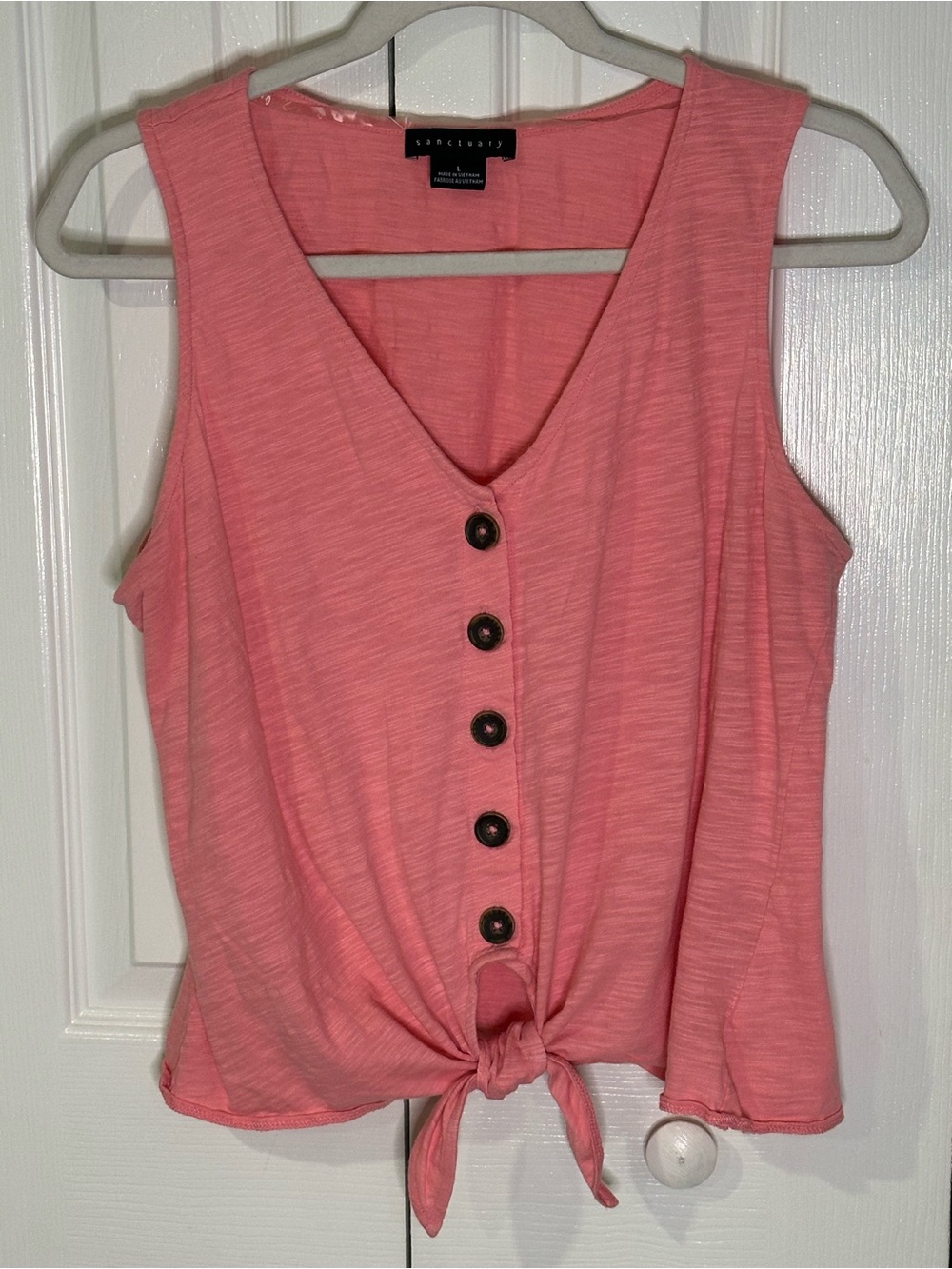 Sanctuary Sleeveless Button-Front Tie-Hem Top in Coral Pink